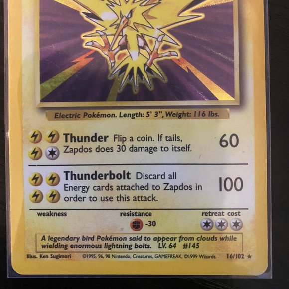 Zapdos Holographic- 1999  Pokemon Base Set Card - Picture 6 of 6
